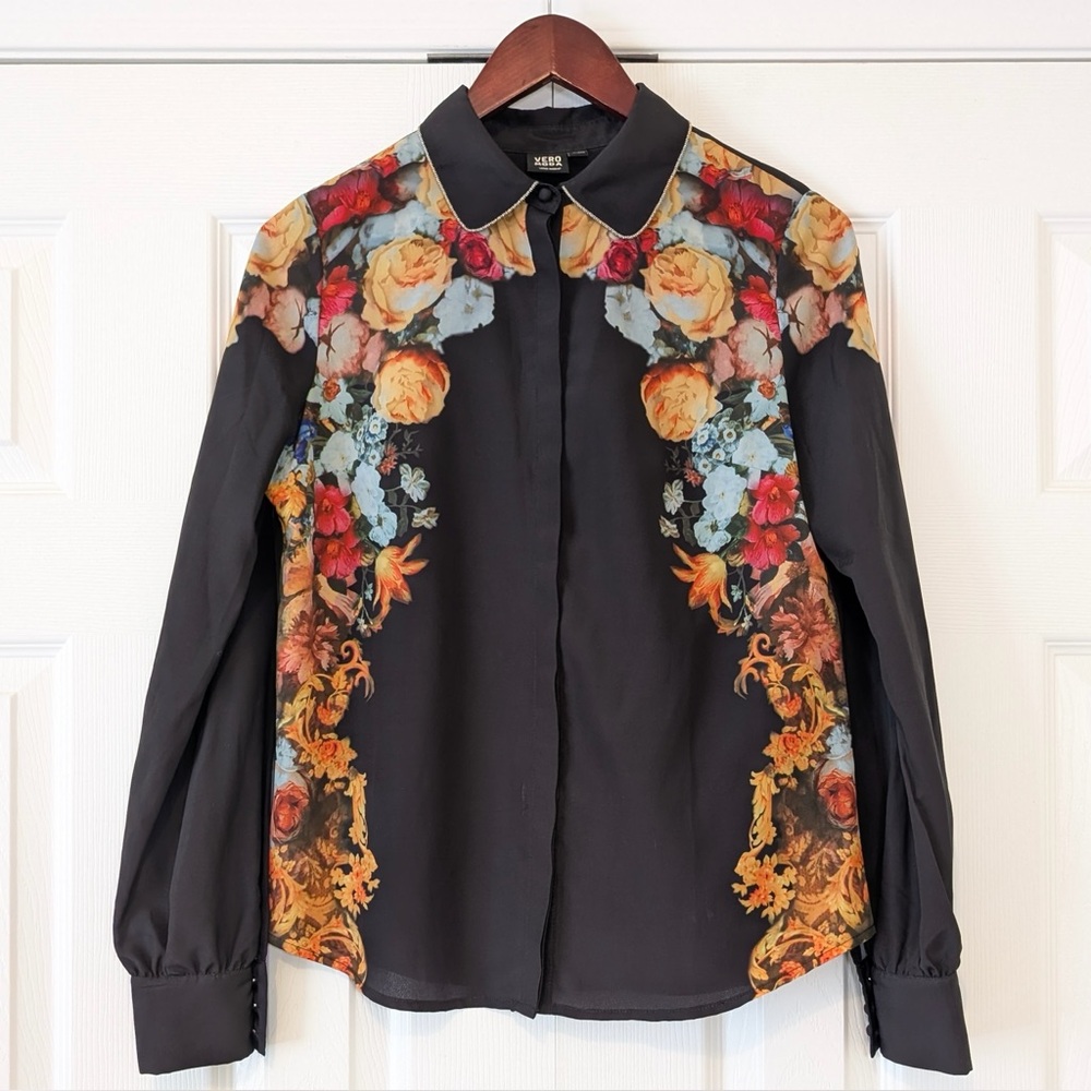 Size Small Vero Moda Floral Blouse Collared Button Down Shirt with Metallic Trim